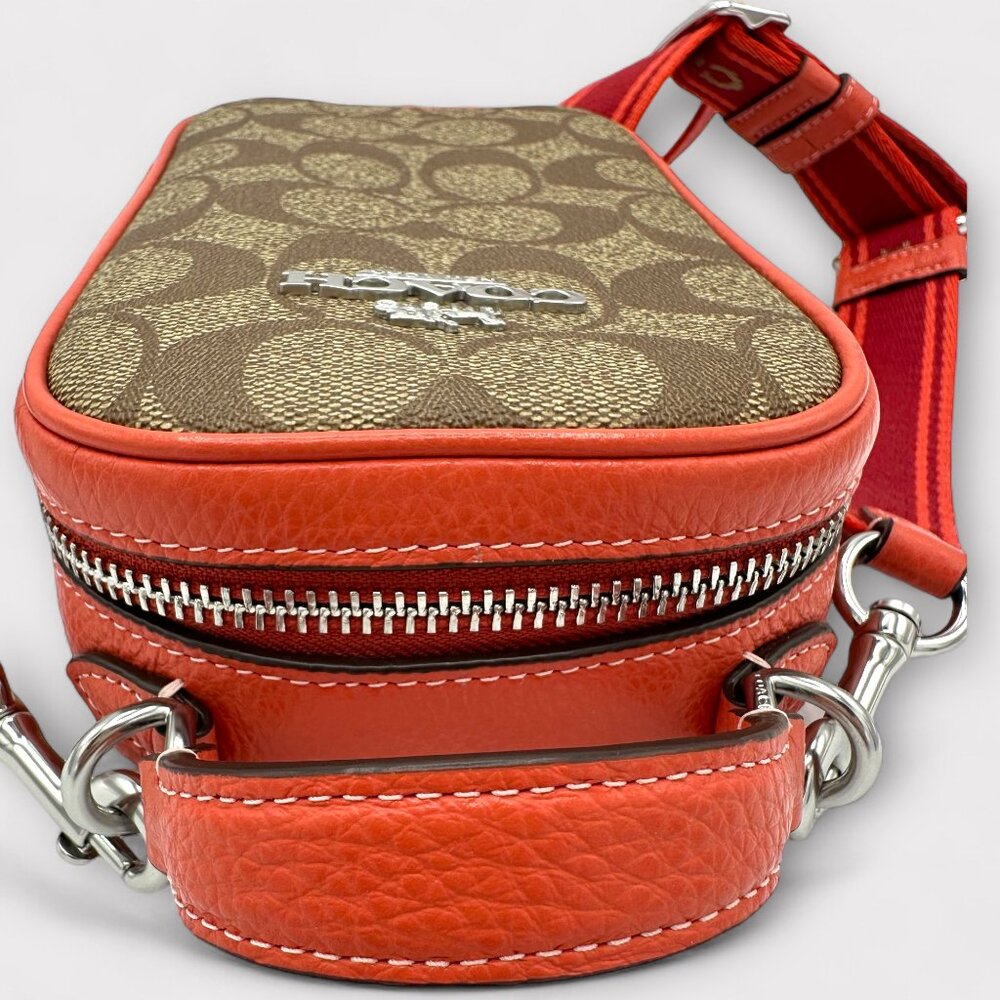 💰SALE💰 NWOT Eva Phone Crossbody in Signature Canvas - Silver/Khaki/Tangerine - Picture 7 of 13